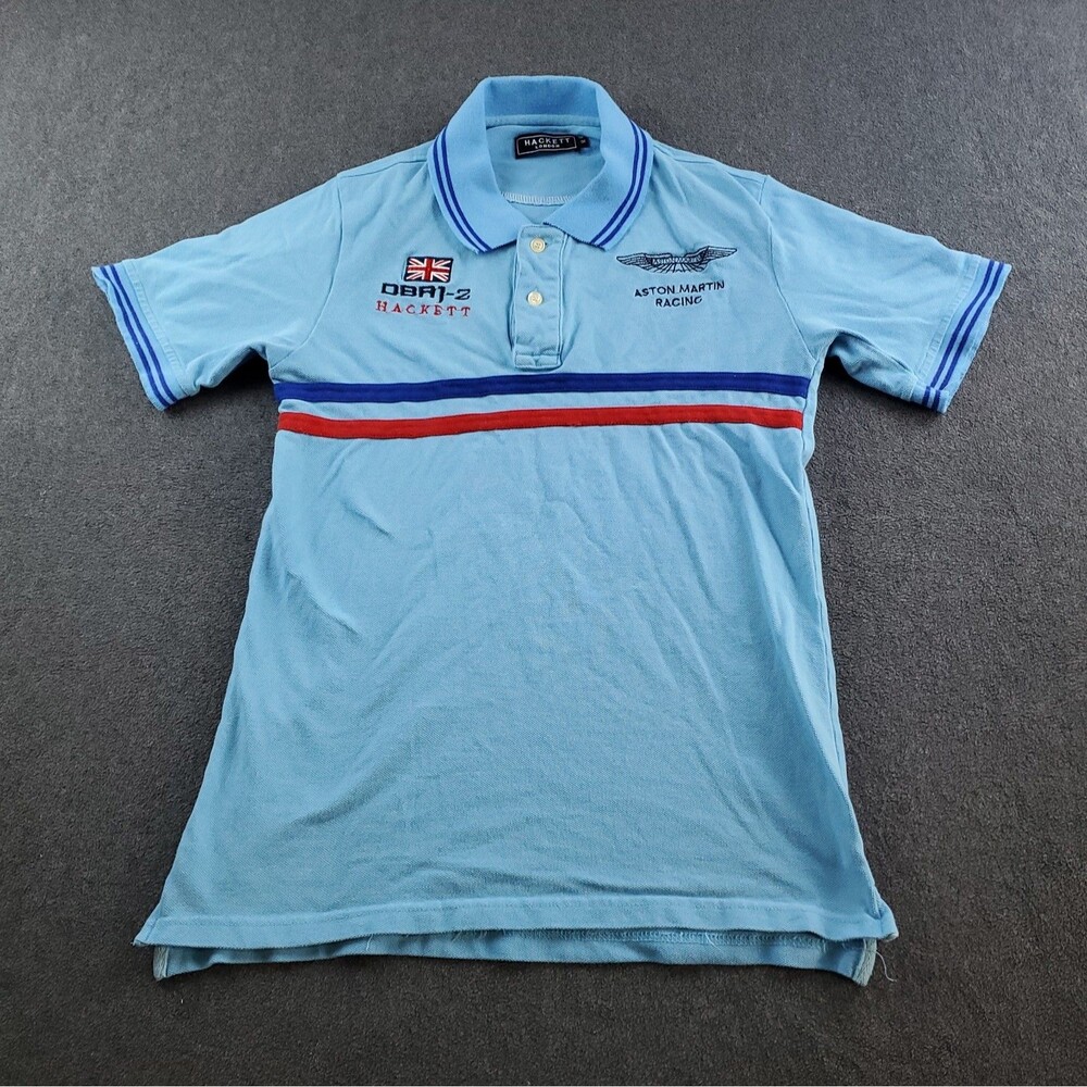 Hackett London Polo Shirt Aston Martin Racing Team Mens/Youth Medium Blue